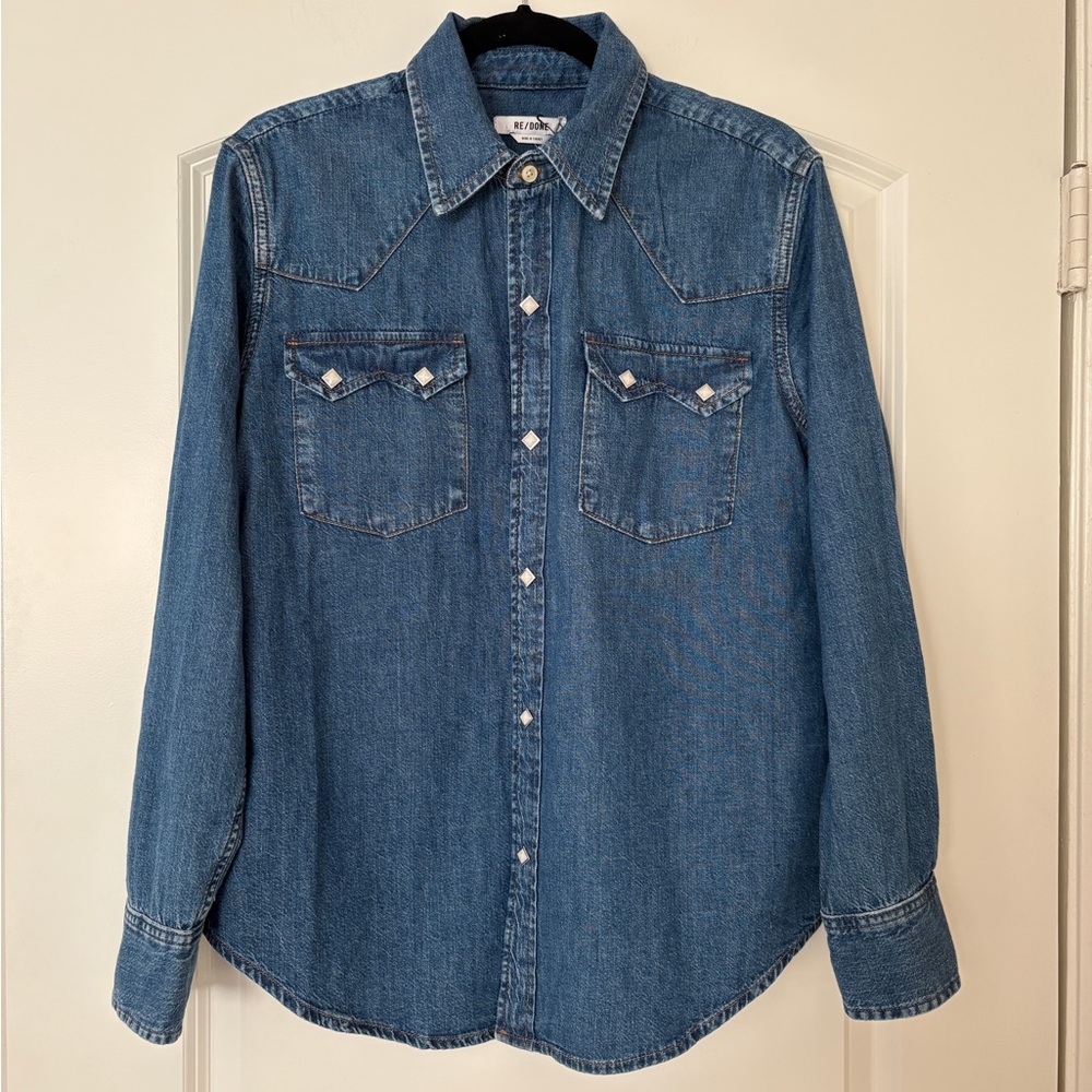 Re/Done Blue Denim Button Down Shirt